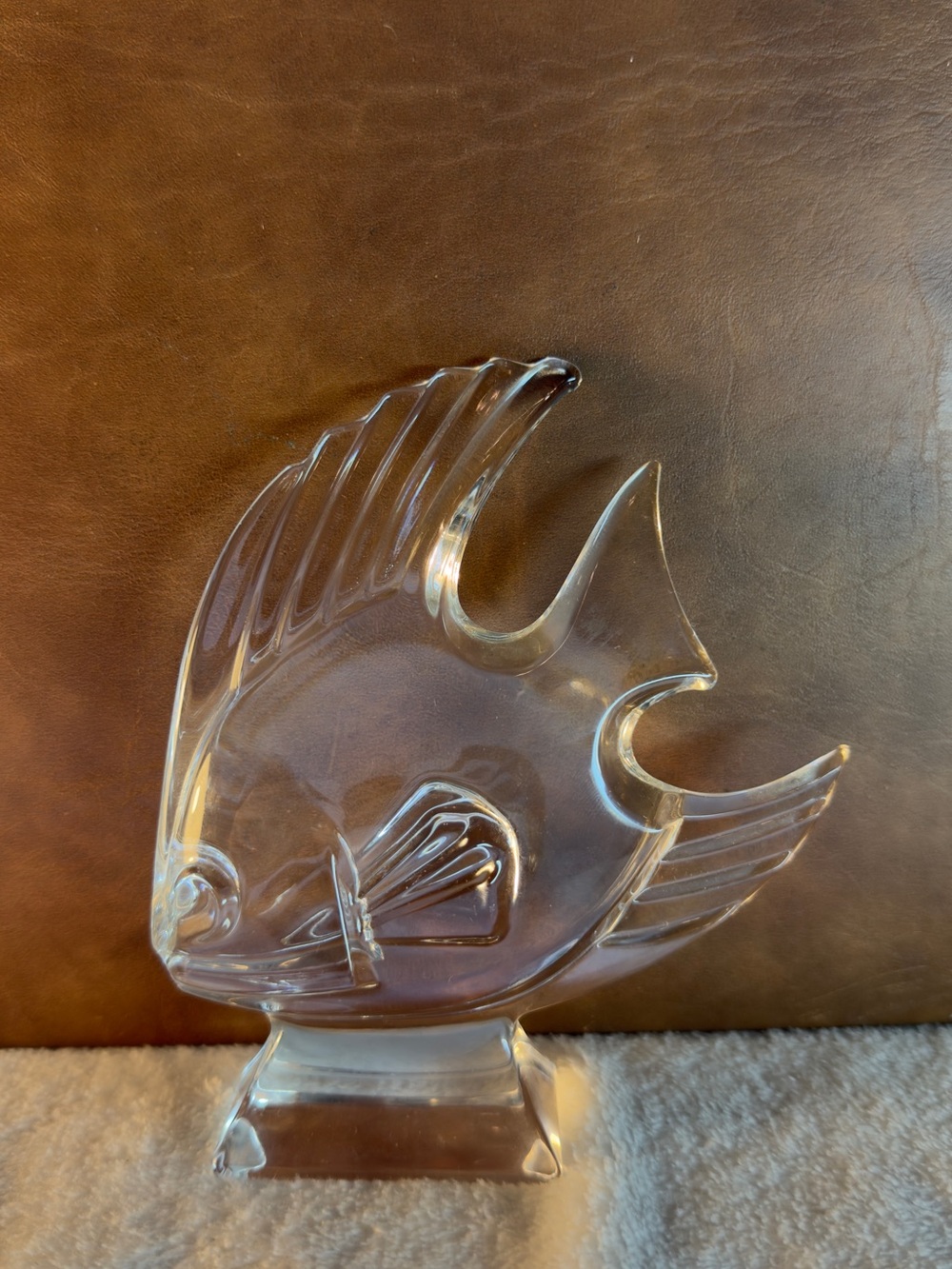 J G Durand Paperweight or Figurine-Clear Crystal Fish With Curved Fin-France